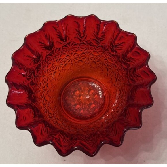 L E Smith Amberdina Daisy and Button 6" Crimped Bowl Ruby Cranberry Red Vintage - Picture 2 of 5
